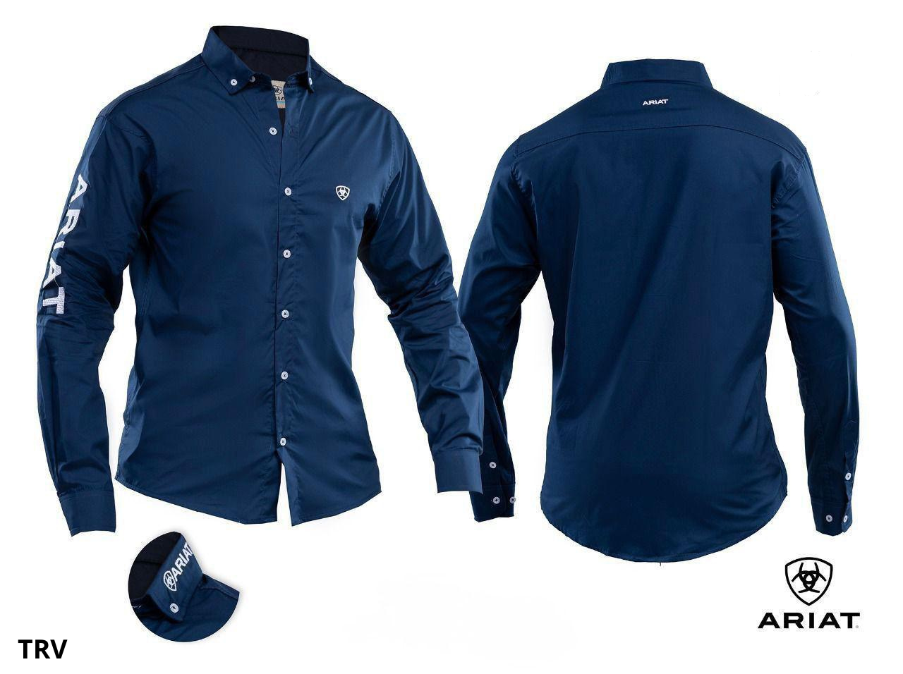 Camisa Country Ariat Azul Logo Manga