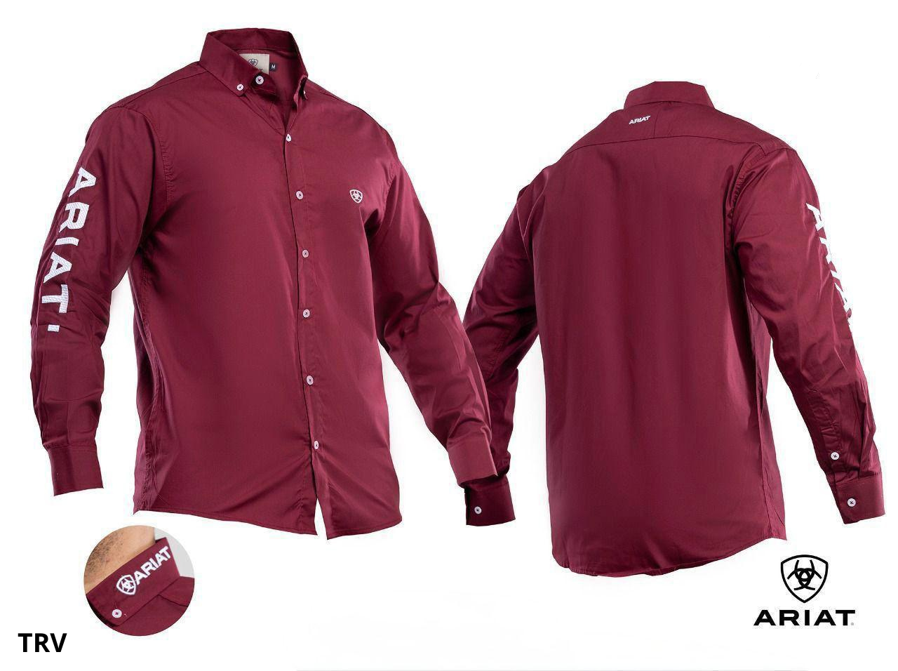 Camisa Country Ariat Bordô Logo Manga