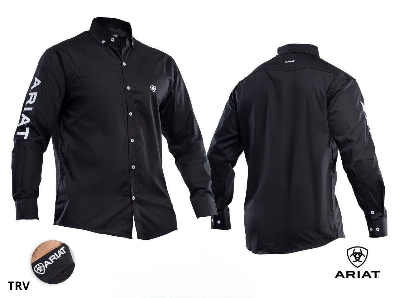 Camisa Country Ariat Manga Longa Preta (Logo na Manga)