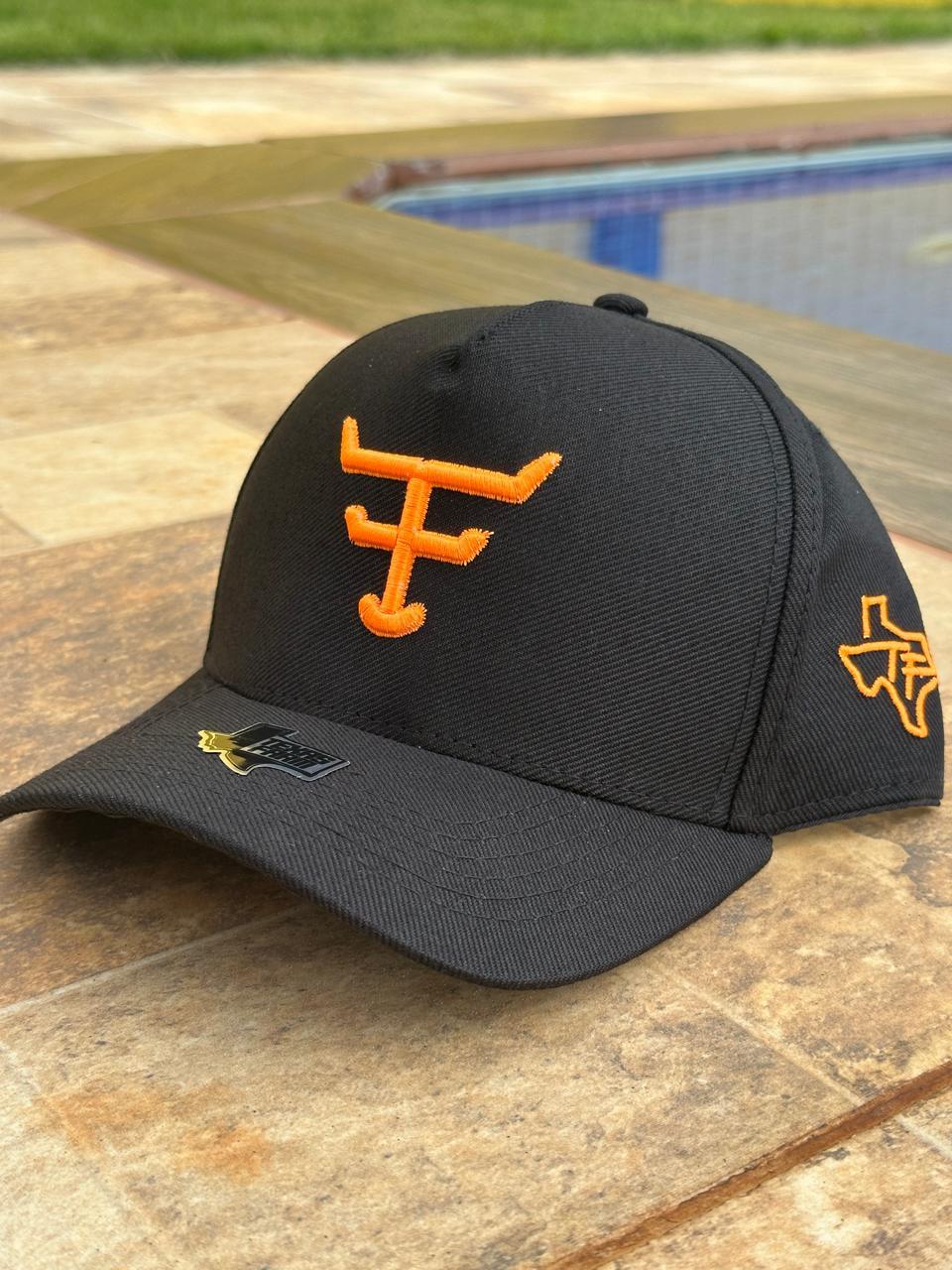 Boné Country TXF Preto Bordado Laranja